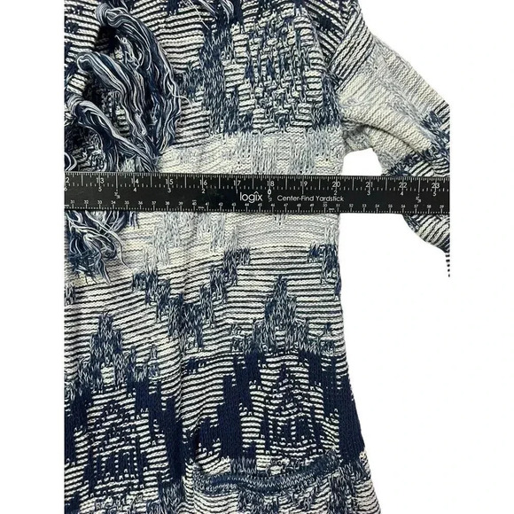 American Eagle Outfitters Boho Southwest Tribal Fringe Blanket Cardigan Blue Med - Picture 11 of 12